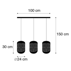 QAZQA Vintage Hängelampe schwarz mit Messing länglich 3-flammig - Kayleigh