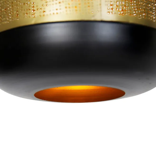 QAZQA Vintage Hängelampe schwarz mit Messing länglich 3-flammig - Kayleigh