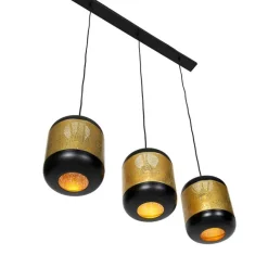 QAZQA Vintage Hängelampe schwarz mit Messing länglich 3-flammig - Kayleigh