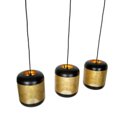 QAZQA Vintage Hängelampe schwarz mit Messing länglich 3-flammig - Kayleigh