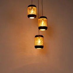 QAZQA Vintage Hängelampe schwarz mit Messing rund 3-flammig - Kayleigh