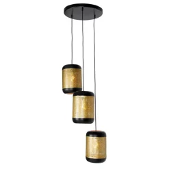 QAZQA Vintage Hängelampe schwarz mit Messing rund 3-flammig - Kayleigh