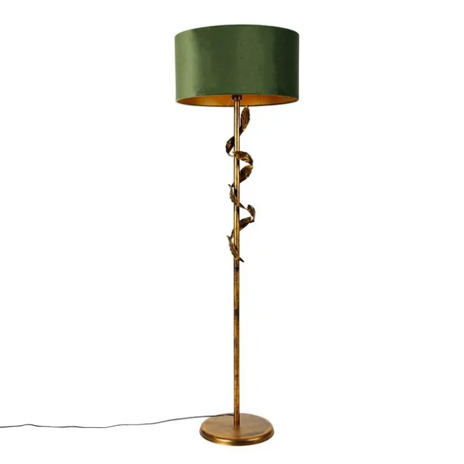 QAZQA Vintage Stehlampe Antik Gold mit grünem Schirm - Linden