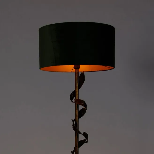 QAZQA Vintage Stehlampe Antik Gold mit grünem Schirm - Linden