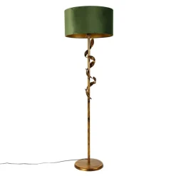 QAZQA Vintage Stehlampe Antik Gold mit grünem Schirm - Linden