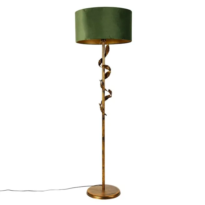 QAZQA Vintage Stehlampe Antik Gold mit grünem Schirm - Linden