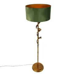 QAZQA Vintage Stehlampe Antik Gold mit grünem Schirm - Linden