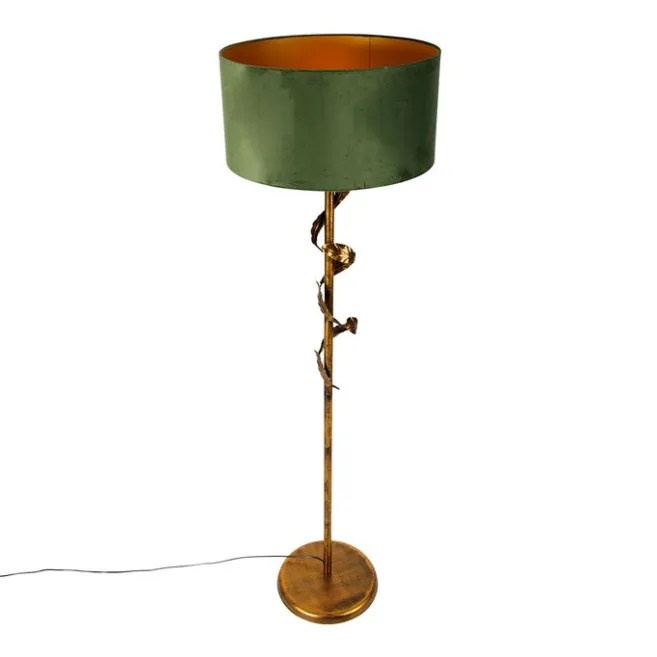 QAZQA Vintage Stehlampe Antik Gold mit grünem Schirm - Linden