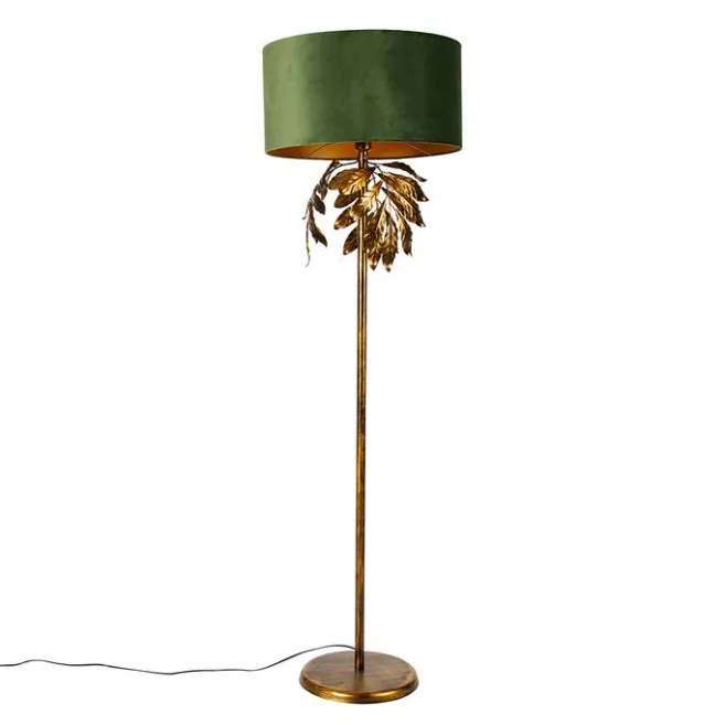 QAZQA Vintage Stehlampe Antik Gold mit grünem Schirm - Linden