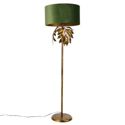 QAZQA Vintage Stehlampe Antik Gold mit grünem Schirm - Linden