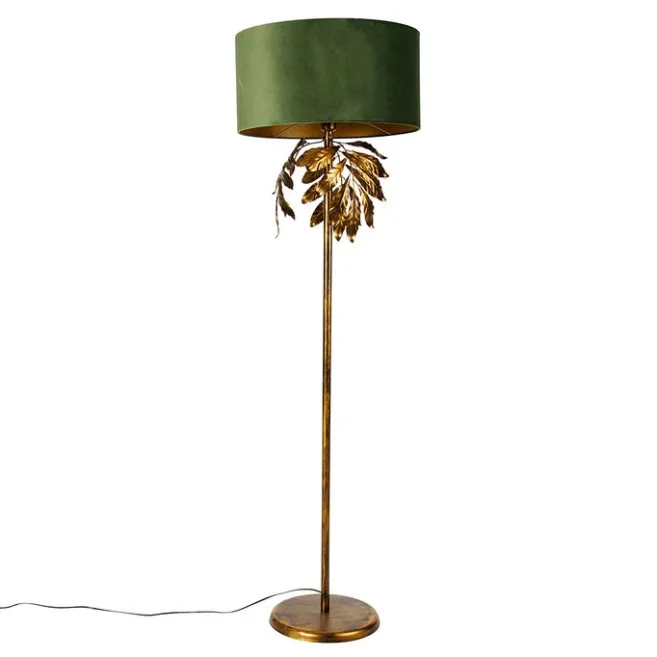 QAZQA Vintage Stehlampe Antik Gold mit grünem Schirm - Linden