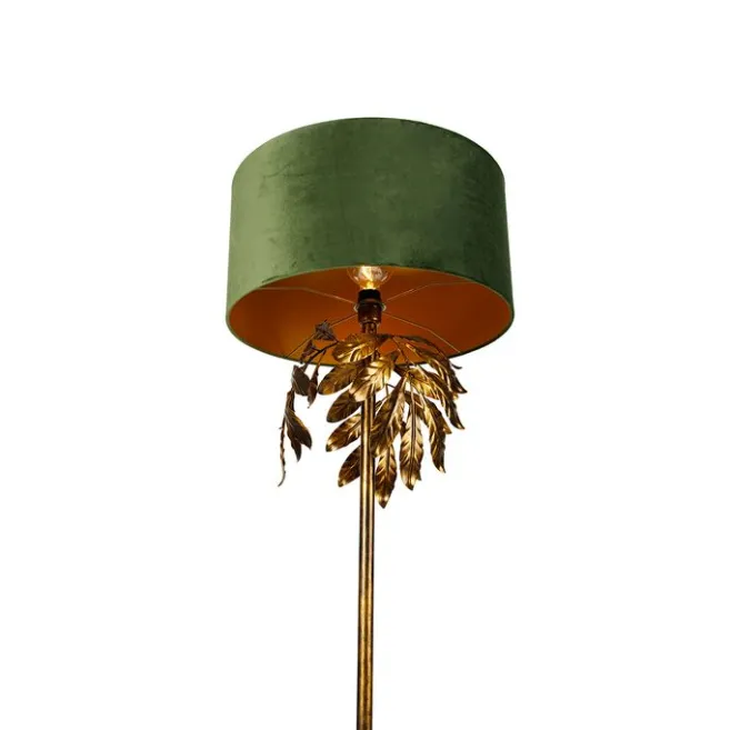 QAZQA Vintage Stehlampe Antik Gold mit grünem Schirm - Linden