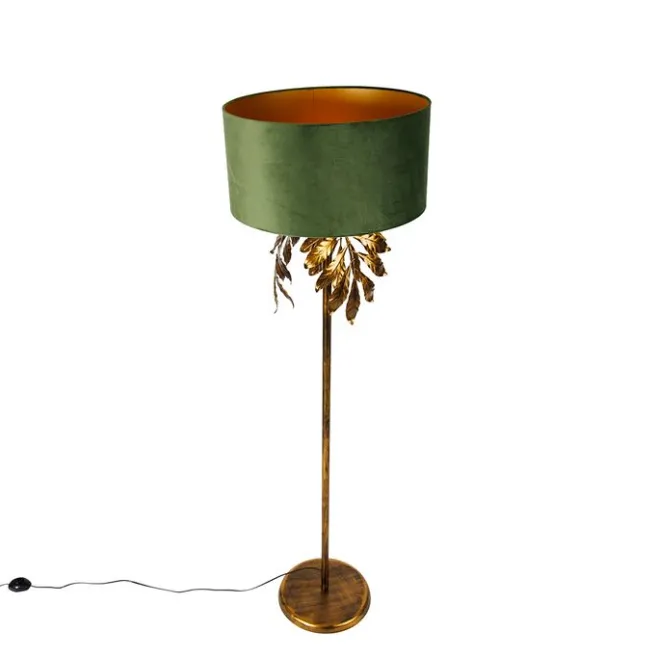QAZQA Vintage Stehlampe Antik Gold mit grünem Schirm - Linden