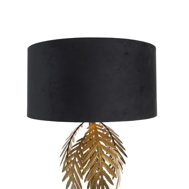 QAZQA Vintage Stehlampe Gold mit schwarzem Samtschirm 50 cm - Botanica