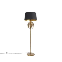QAZQA Vintage Stehlampe Gold mit Baumwollschirm schwarz - Botanica