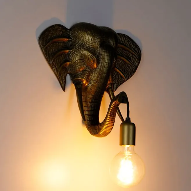 QAZQA Vintage Wandlampe gold - Elefant