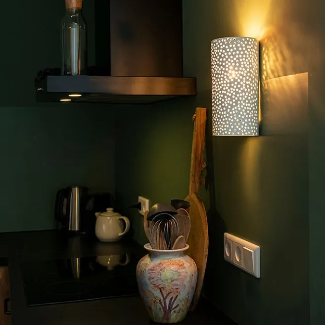 QAZQA Vintage zylinderförmige Wandleuchte weiß Gips - Mahou