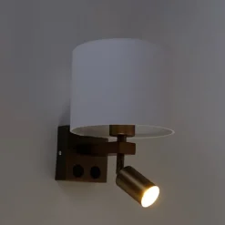 QAZQA Wandleuchte Bronze mit Leselampe und Schirm 18 cm weiß - Brescia