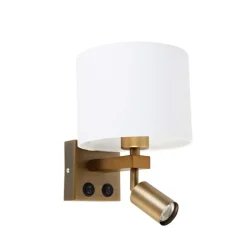 QAZQA Wandleuchte Bronze mit Leselampe und Schirm 18 cm weiß - Brescia