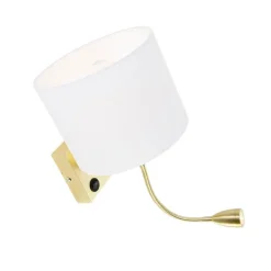 QAZQA Wandleuchte gold mit USB und Schirm weiß 18 cm - Brescia Combi