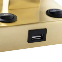QAZQA Wandleuchte gold mit USB und Schirm weiß 18 cm - Brescia Combi