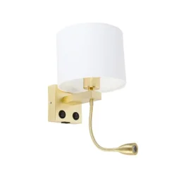 QAZQA Wandleuchte gold mit USB und Schirm weiß 18 cm - Brescia Combi