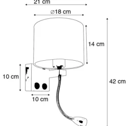 QAZQA Wandleuchte gold mit USB und Schirm weiß 18 cm - Brescia Combi