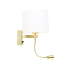 QAZQA Wandleuchte gold mit USB und Schirm weiß 18 cm - Brescia Combi