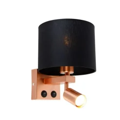 QAZQA Wandleuchte Kupfer mit Leselampe und Schirm 18 cm schwarz - Brescia