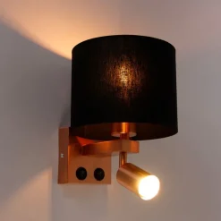 QAZQA Wandleuchte Kupfer mit Leselampe und Schirm 18 cm schwarz - Brescia