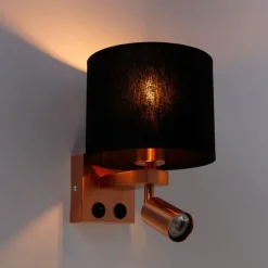 QAZQA Wandleuchte Kupfer mit Leselampe und Schirm 18 cm schwarz - Brescia