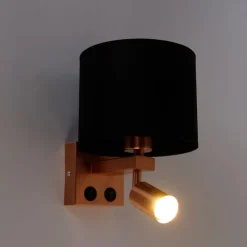 QAZQA Wandleuchte Kupfer mit Leselampe und Schirm 18 cm schwarz - Brescia