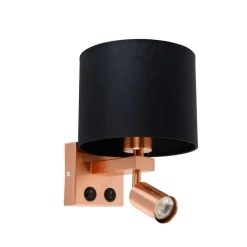 QAZQA Wandleuchte Kupfer mit Leselampe und Schirm 18 cm schwarz - Brescia