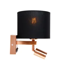 QAZQA Wandleuchte Kupfer mit Leselampe und Schirm 18 cm schwarz - Brescia