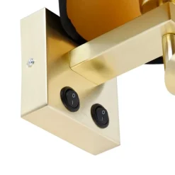 QAZQA Wandleuchte Messing mit Leseleuchte und Schirm 18 cm schwarz - Brescia