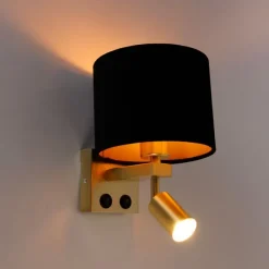 QAZQA Wandleuchte Messing mit Leseleuchte und Schirm 18 cm schwarz - Brescia