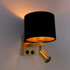 QAZQA Wandleuchte Messing mit Leseleuchte und Schirm 18 cm schwarz - Brescia