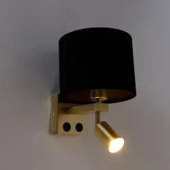 QAZQA Wandleuchte Messing mit Leseleuchte und Schirm 18 cm schwarz - Brescia