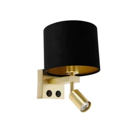 QAZQA Wandleuchte Messing mit Leseleuchte und Schirm 18 cm schwarz - Brescia