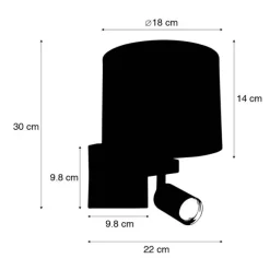 QAZQA Wandleuchte Messing mit Leseleuchte und Schirm 18 cm schwarz - Brescia
