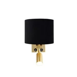 QAZQA Wandleuchte Messing mit Leseleuchte und Schirm 18 cm schwarz - Brescia