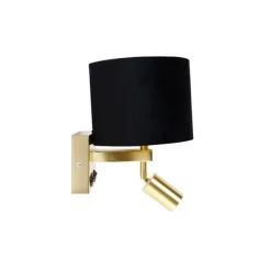 QAZQA Wandleuchte Messing mit Leseleuchte und Schirm 18 cm schwarz - Brescia