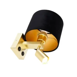 QAZQA Wandleuchte Messing mit Leseleuchte und Schirm 18 cm schwarz - Brescia