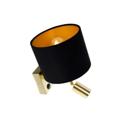 QAZQA Wandleuchte Messing mit Leseleuchte und Schirm 18 cm schwarz - Brescia