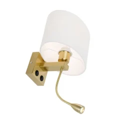 QAZQA Wandleuchte Messing mit ovalem Leinen-Schirm weiß 25cm - Brescia Combi