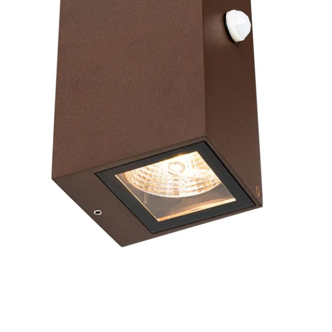 QAZQA Wandleuchte rostbraun 2-flammig GU10 AR70 IP44 mit Bewegungssensor - Baleno