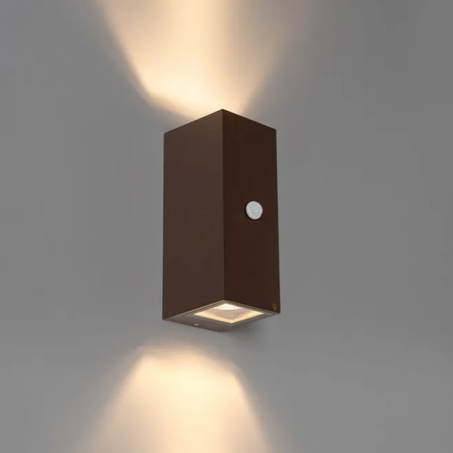 QAZQA Wandleuchte rostbraun 2-flammig GU10 AR70 IP44 mit Bewegungssensor - Baleno