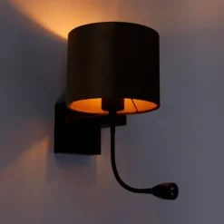 QAZQA Wandleuchte Schwarz mit Bronze-Samt-Schirm 18cm - Brescia