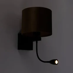 QAZQA Wandleuchte Schwarz mit Bronze-Samt-Schirm 18cm - Brescia