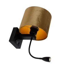 QAZQA Wandleuchte Schwarz mit Bronze-Samt-Schirm 18cm - Brescia